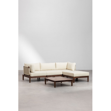 Tuinset Met 3-delige Modulaire Bank Met 2 Hoekfauteuils, Salontafel En Poef In Giulia Acaciahout Beige – Crème - Sklum