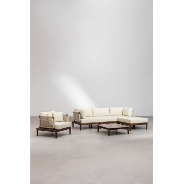 Giuli Acacia Houten 3-delige Modulaire Sofa Tuinset Met 2 Hoekstoelen, Poef, Fauteuil En Salontafel Beige – Crème - Sklum