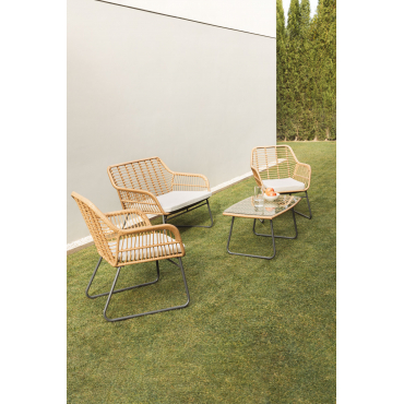 Tuinset Met 2-zitsbank, 2 Fauteuils En Salontafel In Staal En Synthetisch Rotan Visutt Grijs – Grafiet - Sklum