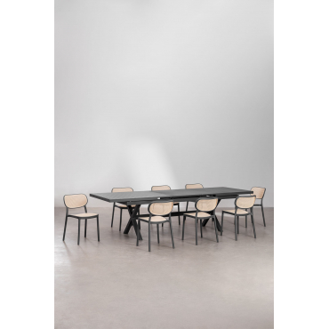 Rechthoekige Uitschuifbare Tafelset 240-300x100 Cm In Aluminium Karena En 8 Stapelbare Tuinstoelen In Polypropyleen Omara Grijs – Grafiet - Sklum