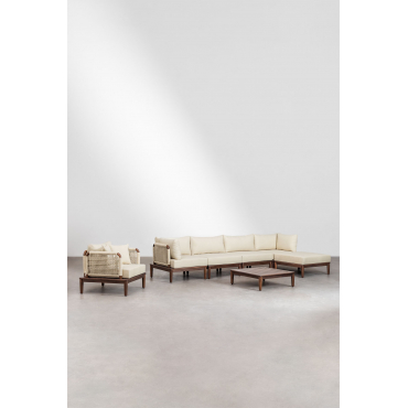 Tuinset Met 4-delige Modulaire Bank Met 2 Hoekfauteuils, Salontafel, Poef En Giulia Acaciahouten Fauteuil Beige – Crème - Sklum