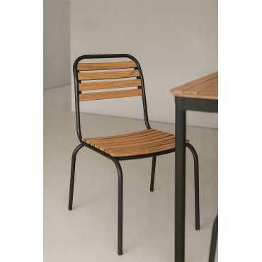 Set Van 2 Stapelbare Eetkamerstoelen In Staal En Acaciahout Artus Zwart - Sklum