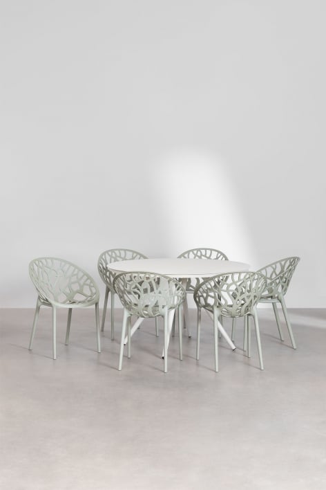 Ronde tafelset Ø125 cm in aluminium Valerie en 6 tuinstoelen Ores