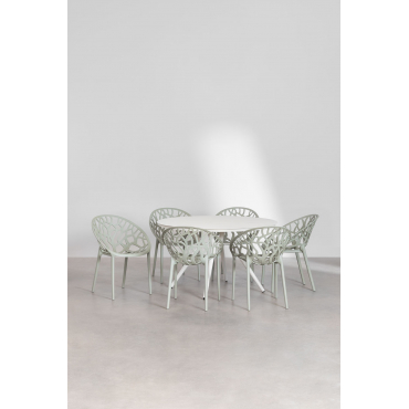 Ronde Tafelset Ø125 Cm In Aluminium Valerie En 6 Tuinstoelen Ores Groen – Khaki - Sklum