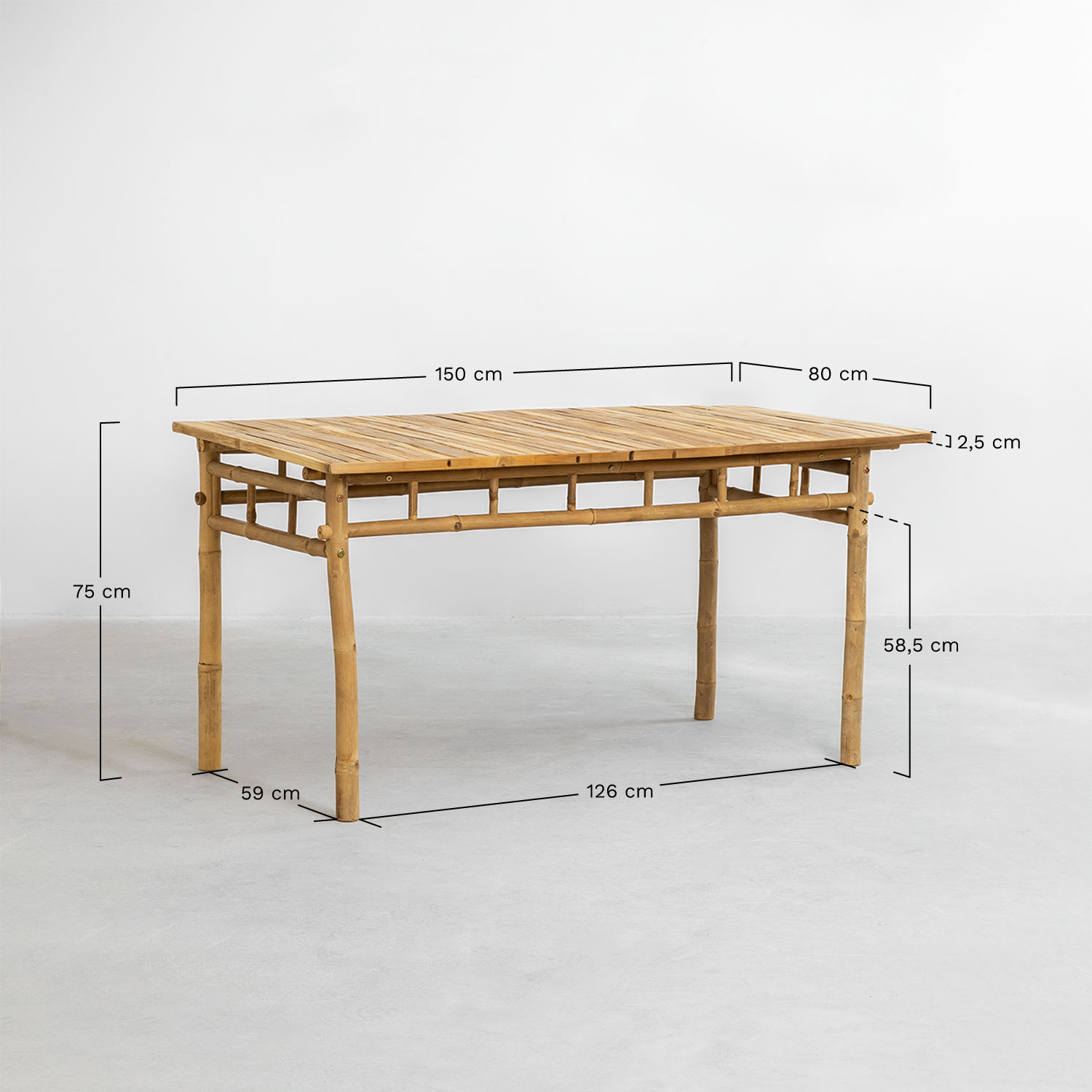 Rechthoekige Bamboe Eettafel (150x80 cm) Marilin, AFMETINGEN