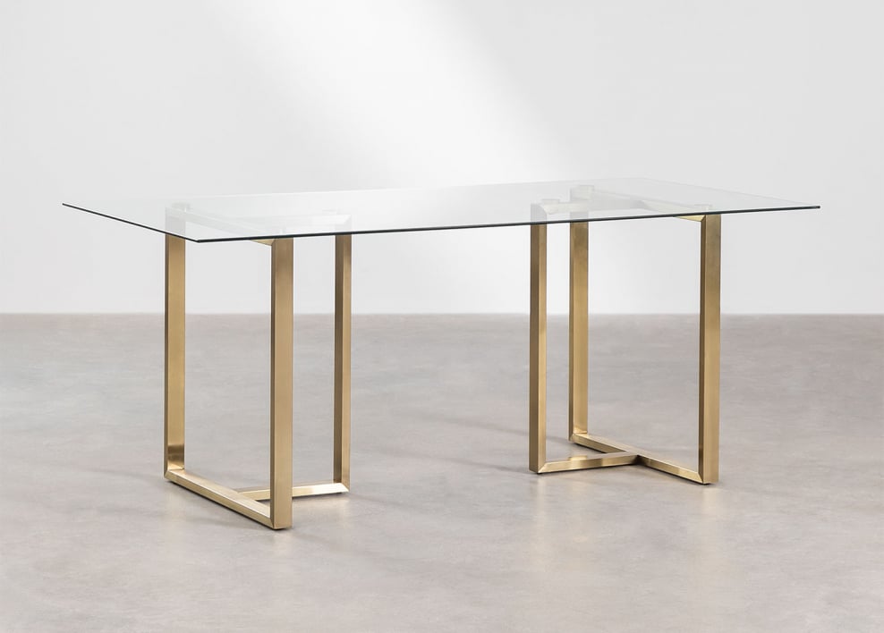 Rectangulaire eettafel 180x90 cm van glas en staal Lesley