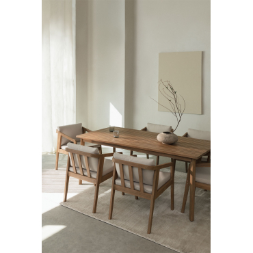 Rechthoekige Tafelset (180x90 Cm) En 6 Eetkamerstoelen In Kaela Acacia Hout Stof Gardenia Wit - Sklum
