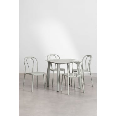 Set Vierkante Tafel In Polyethyleen (85x85 Cm) Scand En 4 Stapelbare Tuinstoelen Mizzi Groen – Khaki - Sklum