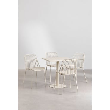 Mizzi 70x70 Cm Vierkante Tafelset En 4 Maeba Tuinstoelen Tapioca Beige - Sklum