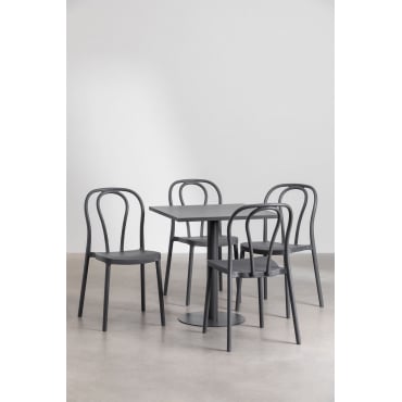 Set Van Vierkante Tuintafel 70x70 Cm En 4 Tuinstoelen Mizzi Grijs – Grafiet - Sklum