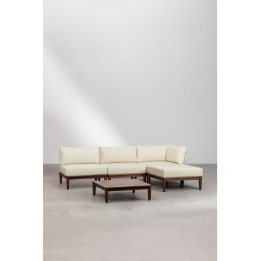 Tuinset Met 3-delige Modulaire Hoekbank Met Salontafel En Poef In Giulia Acaciahout Beige – Crème - Sklum
