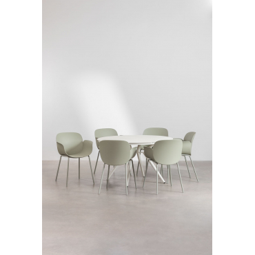 Aluminium Ronde Tafelset (ø125 Cm) Valerie En 6 Lynette Tuinstoelen Bamboe Groen - Sklum