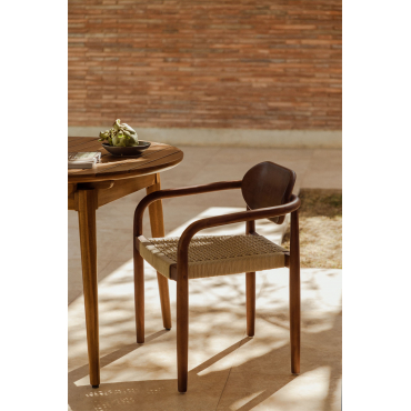 Naele Vintage Houten Tuinstoel Met Armleuningen Donker Hout - Beige – Crème - Sklum