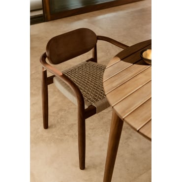 Eetkamerstoel Met Armleuningen In Vintage Naele Hout Donker Hout - Beige – Crème - Sklum