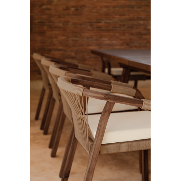 Set Van 2 Eetkamerstoelen Met Armleuningen Van Acaciahout Dubai Donker Acaciabruin & Stof Gardenia Wit - Sklum