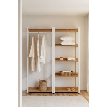 Open Modulaire Kast Van 2 Stuks Met Kledingrek En Plank In Staal En Hout Ariaster Natuurlijk - Sklum