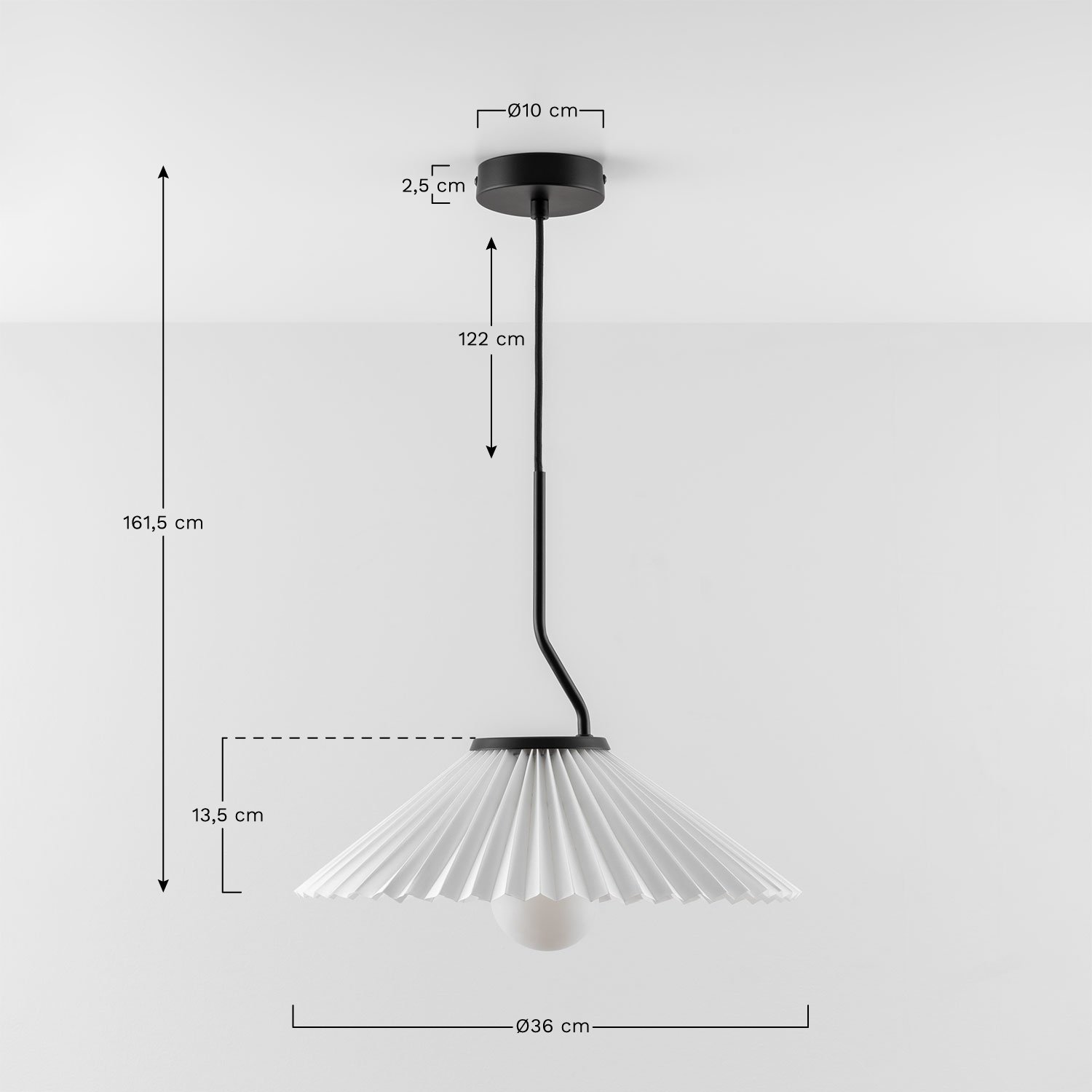 Plafondlamp van metaal en stof Suellen, AFMETINGEN