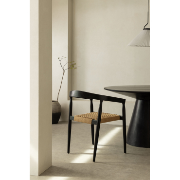 Pack Van 4 Eetkamerstoelen Met Armleuningen Van Teakhout Visby Design Gewoon Zwart - Sklum