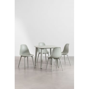 Set Van 85x85 Cm Vierkante Tafel En 4 Tuinstoelen In Scandinavisch Polyethyleen Groen – Khaki - Sklum