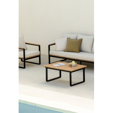 Salontafel Voor De Tuin Rechthoekig 90x60 Cm Van Aluminium En Acaciahout Giselle Zwart - Sklum