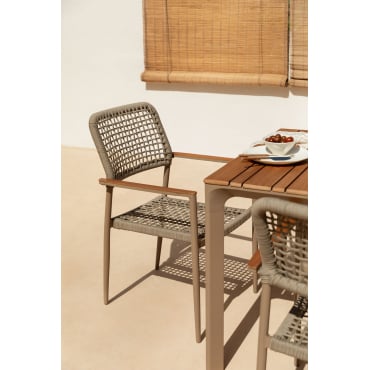 Set Van 2 Stapelbare Tuinstoelen Met Armleuningen In Aluminium En Gevlochten Touw Nediam Moka Bruin - Sklum
