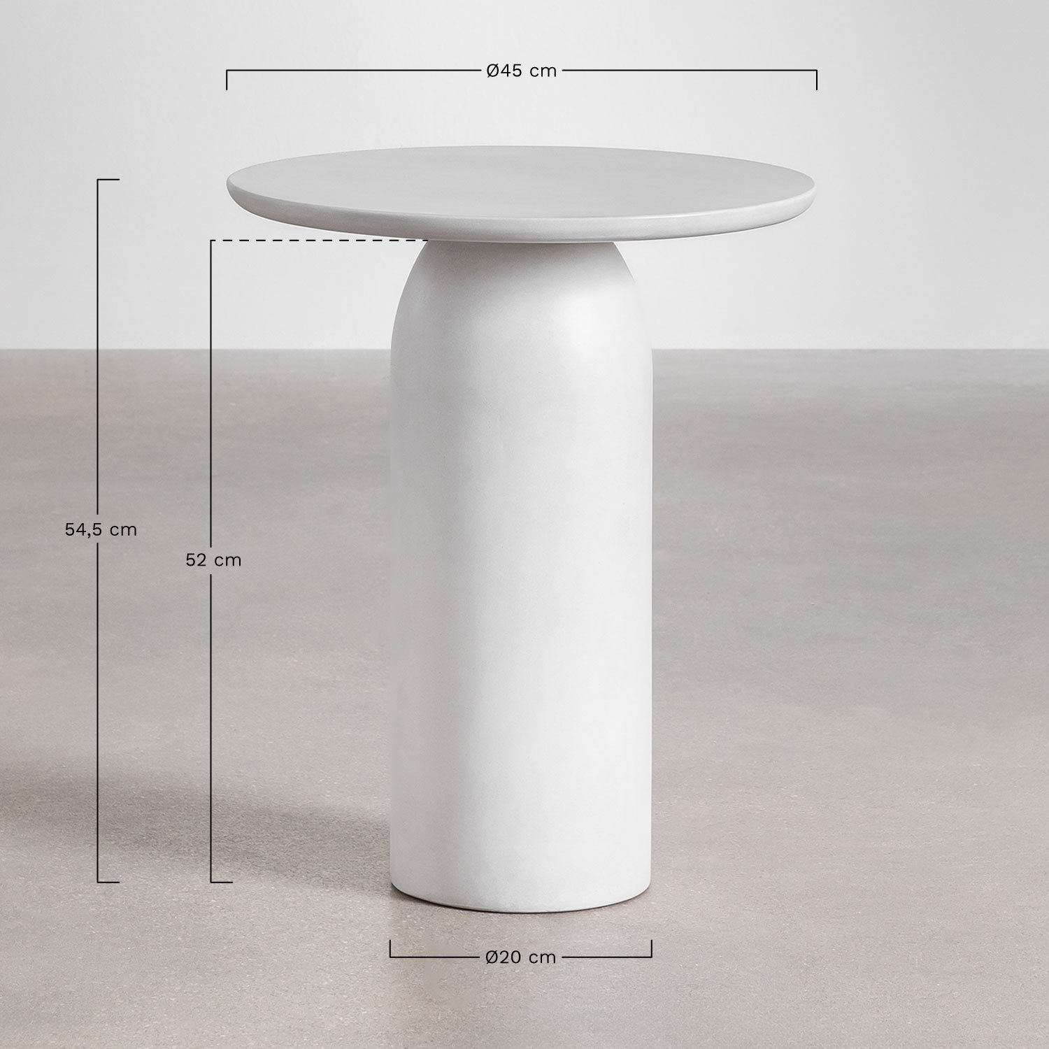 Ronde bijzettafel Ø45 cm in cement Layana, AFMETINGEN