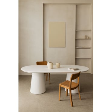 Ovale Eettafel In Cement (220x95 Cm) Noemi Wit - Sklum