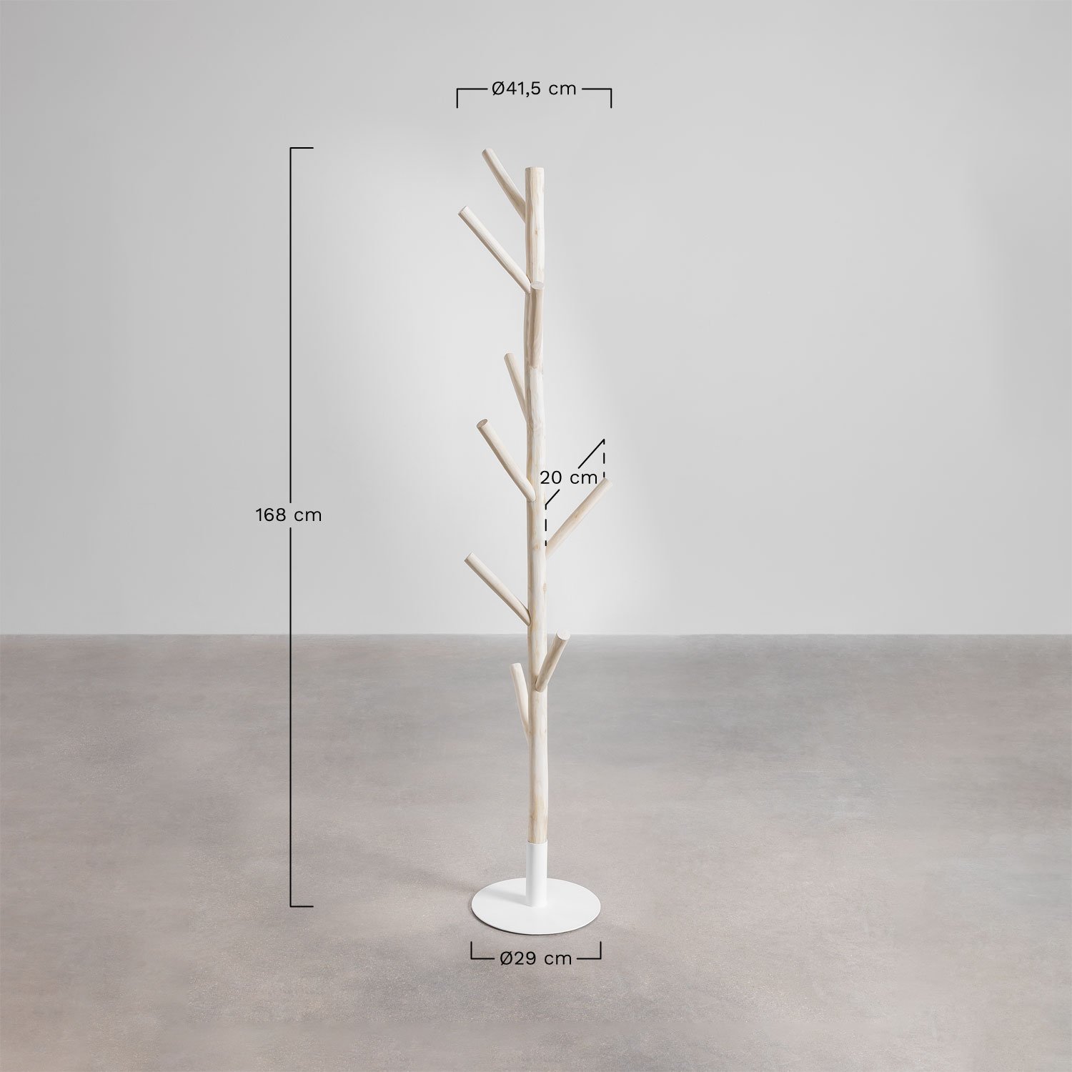 Staande kapstok van teakhout en metaal Merlo, AFMETINGEN