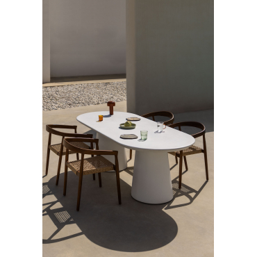 [*] Ovale Tuintafel 220x95 Cm In Cement Noemi Wit - Sklum