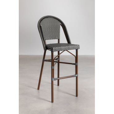 Brielle Bistro Stapelbare Hoge Kruk Met Aluminium En Kunststof Rotan Rugleuning Grijs – Grafiet - Sklum