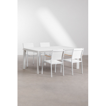 Rechthoekige Uitschuifbare Eettafel 180-240x100 Cm Starmi En 4 Stapelbare Aluminium Tuinstoelen Archer Gardenia Wit - Sklum