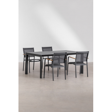 Rechthoekige Tafelset 180-240x100 Cm Uitschuifbaar Starmi En 4 Stapelbare Tuinstoelen Van Aluminium Archer Grijs – Grafiet - Sklum