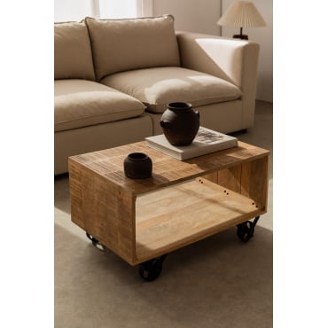 Mangohouten Salontafel Met Olson Wielen ↔︎ 75 Cm - Sklum