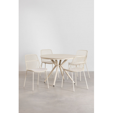 Ronde Aluminium Tafelset Valerie (ø100 Cm) En 4 Maeba Tuinstoelen Tapioca Beige - Sklum