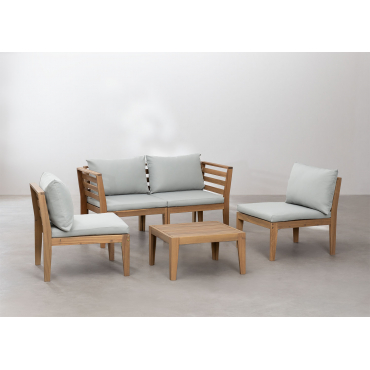 Tuinset Met 4-delige Modulaire Bank Met Armleuningen En Salontafel In Filips Acaciahout Grijs – Koel - Sklum