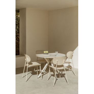Valerie Ronde Aluminium Tafelset (ø100 Cm) En 4 Tupah Tuinstoelen Tapioca Beige - Sklum