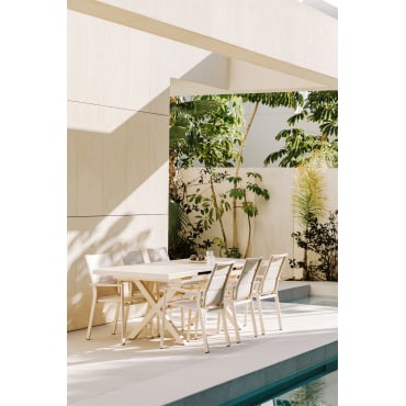 Set Uitschuifbare Rechthoekige Tuintafel 180-240x90 Cm En 6 Stapelbare Tuinstoelen Met Aluminium Armleuningen Karena Tapioca Beige - Sklum