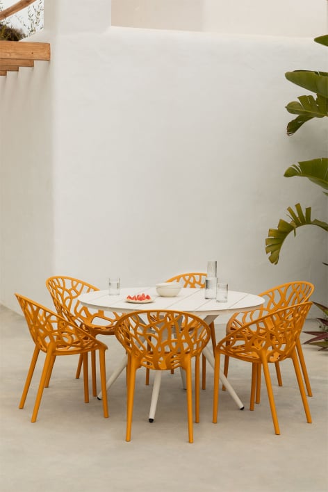 Ronde tafelset Ø125 cm in aluminium Valerie en 6 tuinstoelen Ores