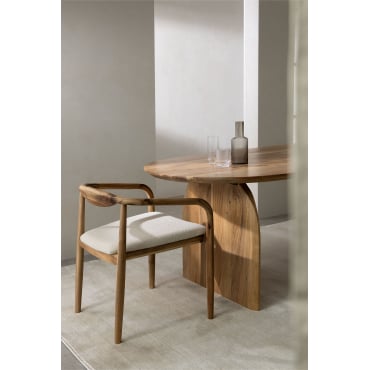 Set Van 4 Eetkamerstoelen Van Acaciahout En Mallory Bouclé-stof Rustiek Acaciabruin - Sklum