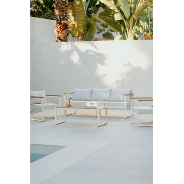 Tuinset Met 3-zitsbank, 2 Fauteuils En Salontafel In Aluminium En Lipov Acaciahout Gardenia Wit - Sklum