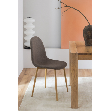 Pak 4 Glamm-eetkamerstoelen In Natuurlijk Hout & Linnen Grijs – Taupe - Sklum