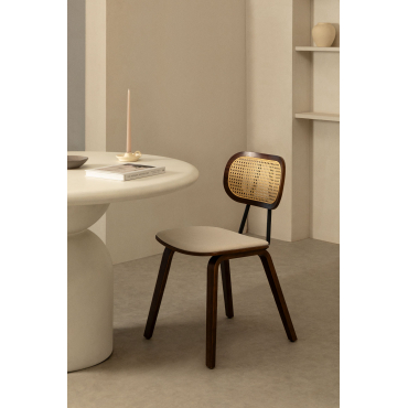 Set Van 4 Eetkamerstoelen Van Hout, Rotan En Shearling Kaylia Donker Hout - Sklum
