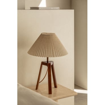 Linnen En Houten Tafellamp Vivaldo Donker Hout - Sklum