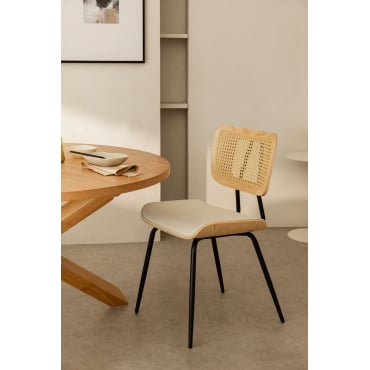 Set Van 4 Eetkamerstoelen In Hout, Rotan En Kunstleer Raysa Natuurlijk Hout & Kunstleren Wit - Sklum