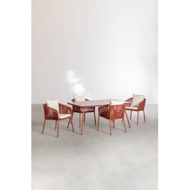 Arhiza Classic Rechthoekige Tafelset 160x90 Cm En 4 Eetkamerstoelen In Aluminium Rode Dakpan - Sklum