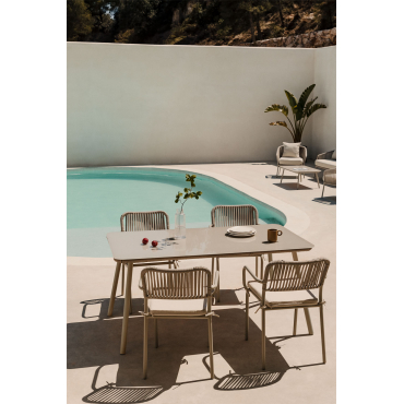 Arhiza Rechthoekige Tafelset, 160 X 90 Cm, En 4 Stapelbare Aluminium Tuinstoelen. Groen – Khaki - Sklum