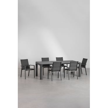Arnadine Rechthoekige Tafelset (180x100 Cm) En 6 Karena Aluminium Stapelbare Tuinstoelen Grijs – Grafiet - Sklum