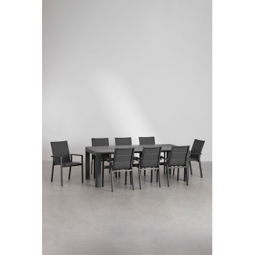 Arnadine Rechthoekige Tafelset (220x100 Cm) En 8 Karena Aluminium Stapelbare Tuinstoelen Grijs – Grafiet - Sklum