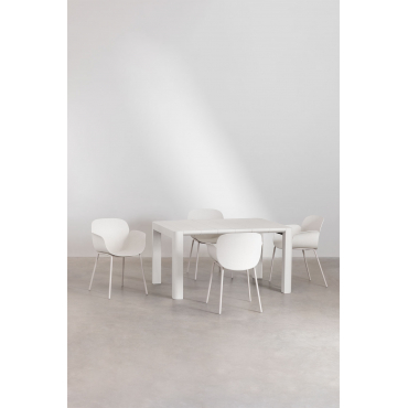 Arnadine Rechthoekige Tafelset (140x100 Cm) En 4 Lynette Eetkamerstoelen Gardenia Wit - Sklum