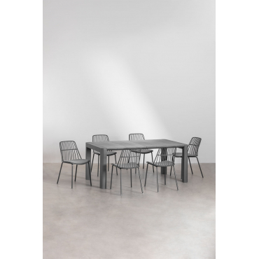 Arnadine Rechthoekige Tafelset (180x100 Cm) En 6 Maeba Eetkamerstoelen Grijs – Grafiet - Sklum